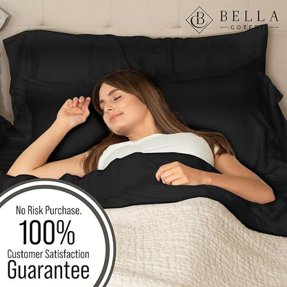 Bella Coterie Luxury Bamboo Viscose Cal King Size Sheet Set | 100% Organically Grown | Ultra Soft | Cooling for Hot Sleepers | 18" Deep Pocket [Black]