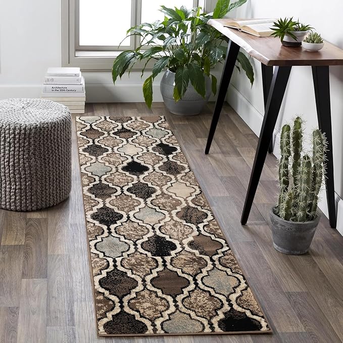 Superior Indoor Area Runner, Jute Backed, Perfect for Hallway, Living/Dining Room, Bedroom, Office, Kitchen, Entryway, Modern Geometric Trellis Floor Decor, Viking Collection, 2' 7" x 10', Ivory