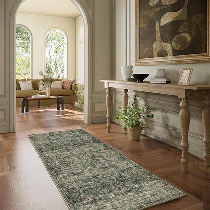 Washable Kitchen Rug Runners for Hallways: 2'x6' Entryway Rug with Non Slip Backing Low Pile Soft Indoor Floor Carpet Runner for Hallways Kitchen Laundry Room Bathroom Bedroom