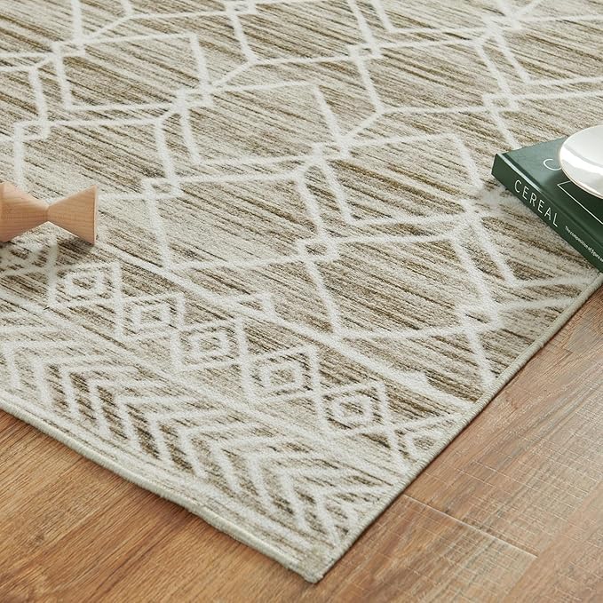 jinchan Moroccan Runner Rug 3x7 - Kitchen Machine Washable Runner Rug Modern Geometric Low-Pile Lightweight Non-Slip Carpet for Entryway Hallway Laundry Room Bedroom Bedside (3x7ft, Taupe)