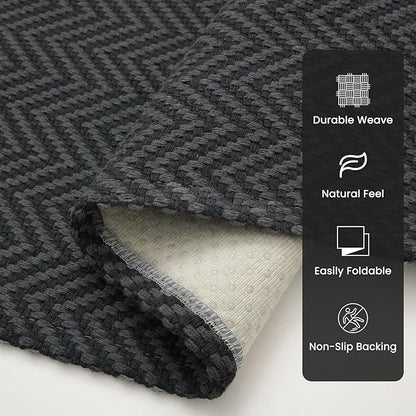 2x8 Ft Braided Runner Rug Washable Runners for Hallways Kitchen Runner Rug with Rubber Backing Cotton Entryway Runner Indoor, Woven Floor Carpet for Hall Kitchen Bedroom, Black/Grey