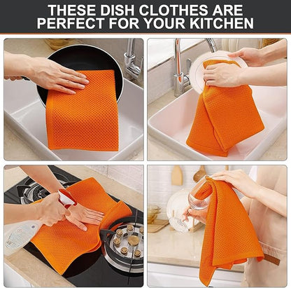 Kitinjoy 100% Cotton Waffle Weave Kitchen Towels, 8-Pack Super Soft and Absorbent Dish Towels for Drying Dishes, Kitchen Hand Towels, 13 in x 28 in, Orange