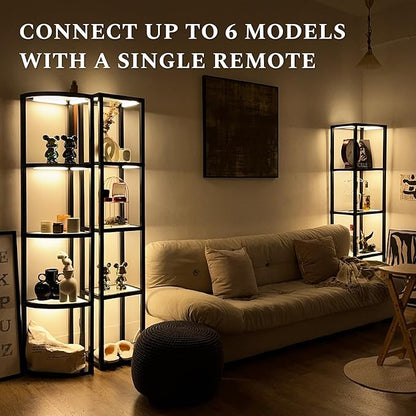 FENLO Corner Floor Lamp with Shelves, Dimmable LED Corner Shelf with Lights, Standing Lamp for Living Room, Shelf Lamp with Full Brightness Control, Color Changing Temps, and Reinforced Glass