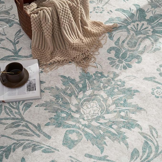 jinchan Floral 5x7 Area Rugs Vintage-Inspired Design Accent Rug Machine Washable Ultra Thin Low Pile Non-Slip Traditional Carpet for Living Room Bedroom Dining Room Home Office