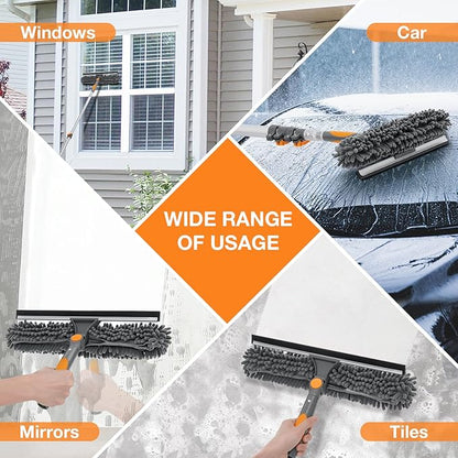 12Ft Window Squeegee with Extension Poles, 2-in-1 Window Cleaning Kit with Telescopic Pole, Extra-Large 14" Window Squeegee, Window Cleaner Tool with Adjustable Head, for High Window, Glass, RV
