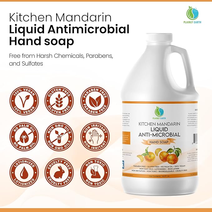 AntiMicrobial Hand Soap, 64 oz Bulk Refill - Antibacterial Hand Soap, Gentle, Scented Moisturizing Hand Soap for Kitchen and Bathroom - Kitchen Mandarin