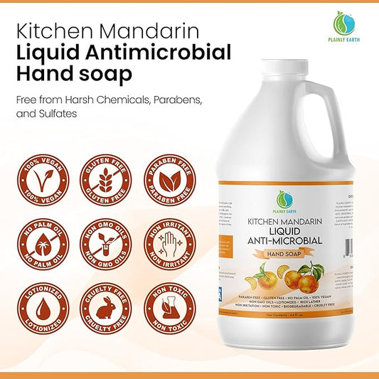 AntiMicrobial Hand Soap, 64 oz Bulk Refill - Antibacterial Hand Soap, Gentle, Scented Moisturizing Hand Soap for Kitchen and Bathroom - Kitchen Mandarin