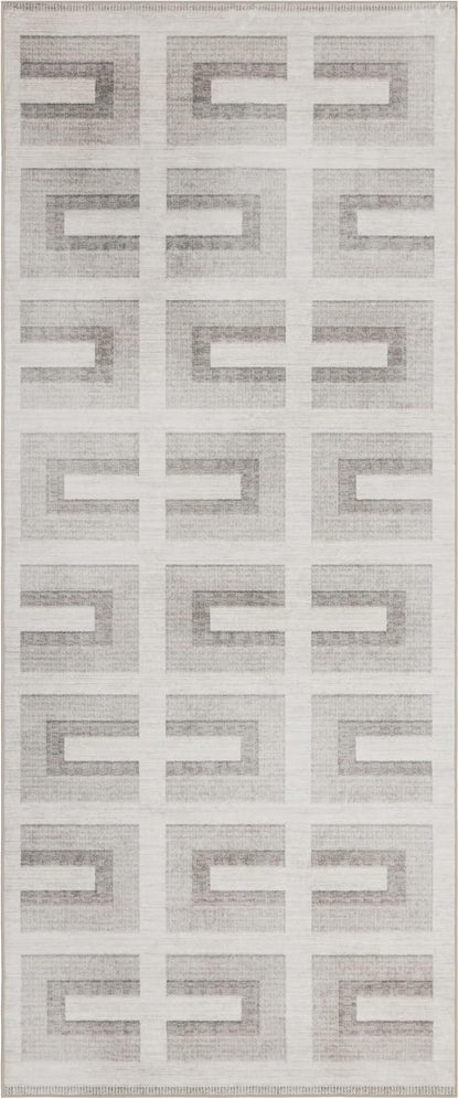ReaLife Rugs Machine Washable Area Rug Runner - Living Room Bedroom Bathroom Kitchen Entryway Office - Non-Slip Baking Low Pile Stain Resistant Premium - Modern Geometric - Remi - Beige 2'6" x 8'