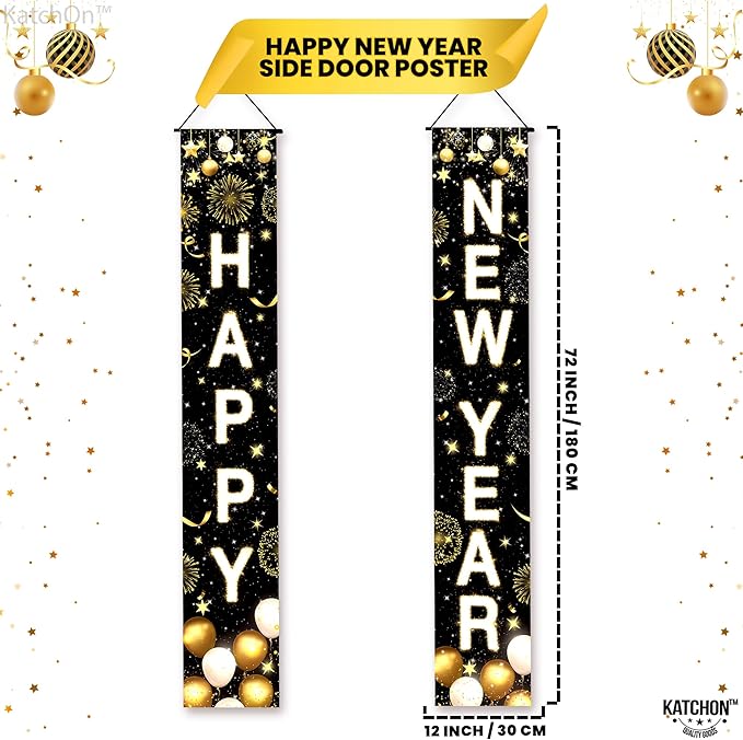 KatchOn, XtraLarge Happy New Year Banner - 72x12 Inch | Porch Banner for New Years Eve Party Supplies 2026, Nye Decorations 2026 | Happy New Years Decorations 2026 | Nye Decor 2026