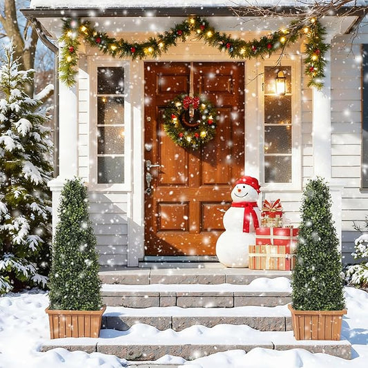 4ft Artificial Boxwood Topiary Trees (Set of 2) - UV Resistant Faux Plants Outdoor, Realistic 48in Fake Potted Bushes and Shrubs for Front Porch, Planter, Patio - Low Maintenance & Evergreen