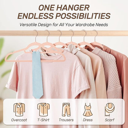 Velvet Hangers 30 Pack with Rose Gold Hooks, Non-Slip, Space Saving & Heavy Duty Slim Flocked Hangers for Clothes, Dresses, Suits, Coats & Pants(Pink)