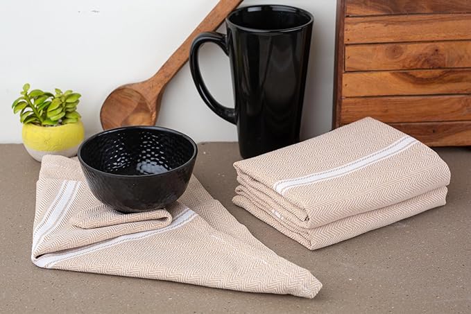 LANE LINEN Kitchen Towels Set - 100% Pure Cotton Dish Towels for Kitchen, Super Absorbent Kitchen Hand Towel, Tea Towels, Soft & Durable Dish Cloths, Pack of 6 – 14”x25”, Beige
