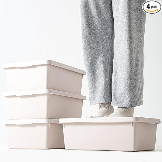 15 Quart LightGray Storage Bins with lids,Office stackable Plastic Boxes Set of 4,Garage organization Storage Box with handle for Organizing Snacks, Crafts, Legos, Tools,books (LightGray, 4L)