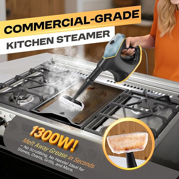 10S Instant Heat Steam Cleaner for Home with Constant Spray & Safety Lock, Natural & Pressuried Steamer for Deep Cleaning, Multipurpose Handheld Steam Cleaner with 9 Tools for Car/Kitchen/Grease/Tiles