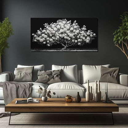 JuhaiArt Rose Tree Canvas Art for Living Room Bedroom White Wall Decorations Prints Floral Picture Black Artwork Home Office 24"x 48"