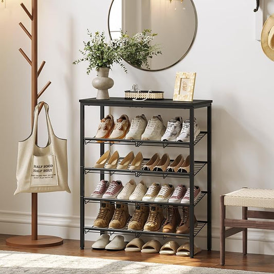 Shoe Rack for Closet,5 Tier Shoe Organizer for Entryway,Shoe Shelf with Storage Shelves and Spacious Top,Max Holds 20 of Shoes,Black
