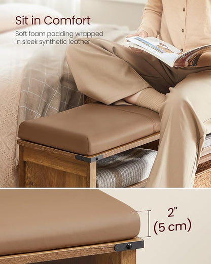 VASAGLE Shoe Storage Bench with Removable Cushion, Shoe Rack with Padded Seat, Entryway Bench with 6 Open Compartmens, Adjustable Shelves, for Hallway, Bedroom, Honey Brown ULSB105K01