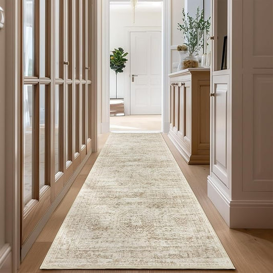 Long Bathroom Rugs Runner - Washable Runner Rugs for Hallway 2x10, Ultra-Thin Soft Kitchen Carpet Runner, Anti Slip Backing Runner Rugs for Entrance, Bedroom, Living Room(2'x10', Beige/Ivory)