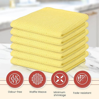 Vintage Vista 100% Cotton Waffle Dish Cloths (Pack of 6) - Dish Rags for Washing Dishes - Reusable & Highly Absorbent Kitchen Towels - Kitchen Rags for Christmas - (12" x 12" - Lemon Yellow)