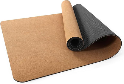 Premium Cork Yoga Mat 1/4 & 2/5 Inch Thick 72 x 26 in, Thick Cork and TPE Non Slip Yoga Mats for Women Men, Sweat Proof Eco-friendly, Great for Hot Yoga & Workouts