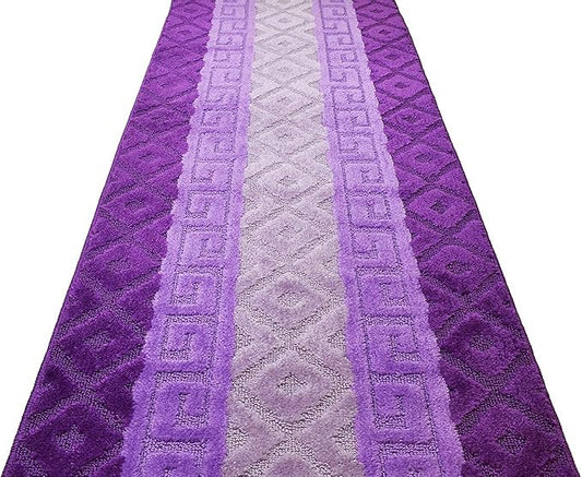Custom Cut Hallway Runner Rug, Slip Resistant, 31 Inch Wide X Your Choice of Length, Meander Lilac, 31 Inch X 21 feet