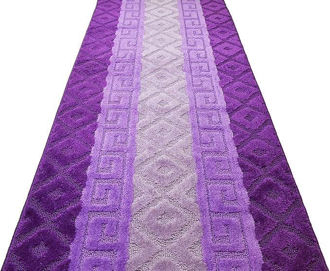 Custom Cut Hallway Runner Rug, Slip Resistant, 31 Inch Wide X Your Choice of Length, Meander Lilac, 31 Inch X 19 feet