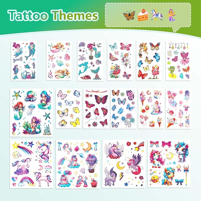 150+ Kids Glitter Temporary Tattoos for Girls – Individually Wrapped Party Favors, Waterproof Tattoo Stickers – Mermaid, Unicorn, Fairy, Butterfly Birthday Pinata Stuffers