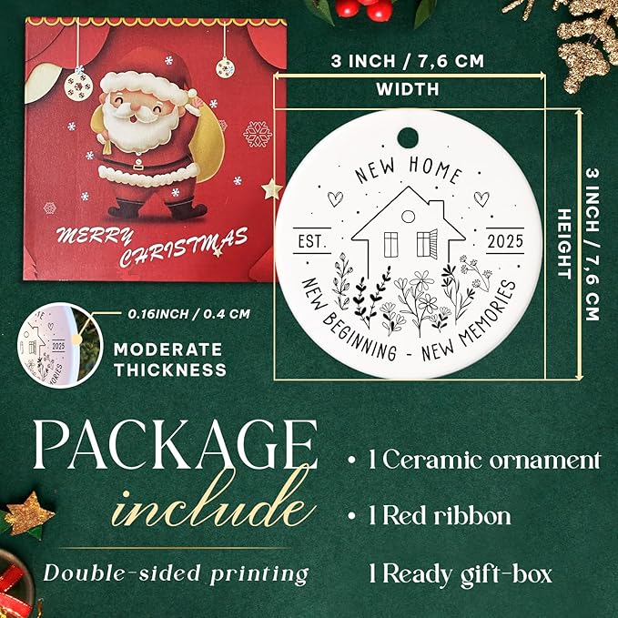 New Home Ornament 2025 - House Warming Gifts - New House Gift Ideas - New Home Christmas Ornament - Gift for New Homeowner, Couple, Women, Men - Ceramic Ornaments