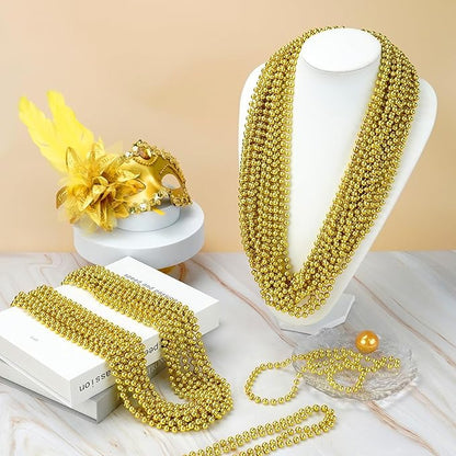YAXINRUI 72 PCS Gold Bead Necklaces, Christmas Bead Necklaces, Gold Mardi Gras Beads, 33 Inch Round Beaded Necklaces for Mardi Gras Party Christmas New Year Eve Festive Events, Party Favors