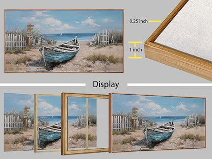 Ardemy Boat Canvas Wall Art Extra Large Framed Coastal Beach Bedroom Pictures Wall Decor Living Room Seascape Paintings Wall Decor Textured Artwork for Kitchen Dining Room Home Office, 58"x29"
