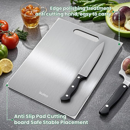 2 Pack Titanium Cutting Board, 100% Pure Titanium Cutting Boards For Kitchen, Non-Slip Chopping Board, Dishwasher Safe, Easy to Clean, Durable & Hygienic for Meat, Vegetables, Fruits (18 * 12)