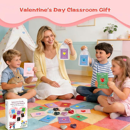 12 Pack Valentine’s Day Gifts for Kids, Valentine’s Day Cards with Heart-Shaped Crystal Gemstones for School Classroom Exchange, Valentine Party Favors&Goody Bag Fillers for Girls and Boys Ages 4–12