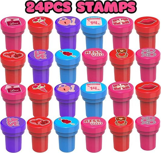 96PCS Valentine Party Favors - 72PCS Pre-Cut Temporary Tattoos & 24PCS Stamps - Ideal Love Heart Themed Birthday Card Decorations Supplies Goodie Bag Baby Shower Kids Gifts Exchange