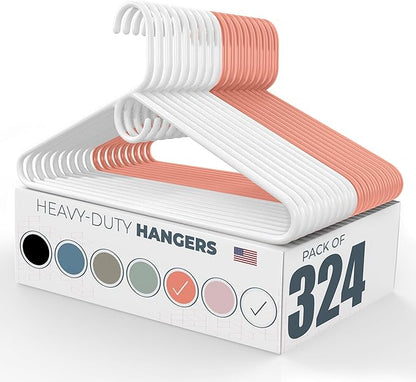 Neaties Heavy Duty Clothes Hangers 100+ Pack (324 Count) – Made in The USA – 8lb Capacity Plastic Hangers for Adult Clothing – Durable for Pants, Coats, Jackets, or Jeans – White & Peach