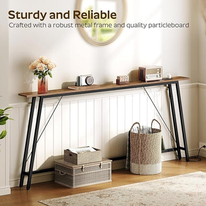 70.9" Couch Table Behind Sofa, Narrow Console Table with Outlet, Skinny Sofa Tables Narrow Long, Long Entryway Tables for Hallway, Entryway, Living Room, Rustic Brown and Black CT185UBR