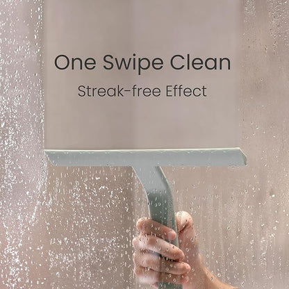 dancemoon JustHang Shower Squeegee for Glass Doors, All-one-Piece Silicone with Built-in Hook Design for Easy Hanging and Cleaning, 10 Inch Sage Green