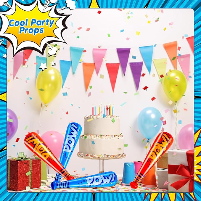 Seematn 12 Pcs Pow Inflatable Baseball Bats 17 Inch Inflatable Blow up Bats for Kids Carnival Game Prizes Bulk Baseball Party Favors Carnival Hero Sports Prizes (Dark Blue,Red)
