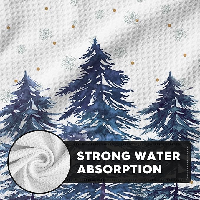 Artoid Mode Blue Xmas Tree Leaves Pinecone Christmas Kitchen Dish Cloths, 12x12 Inch Quick Dry Microfiber Dishcloths for Kitchen Dish Rags Set of 4