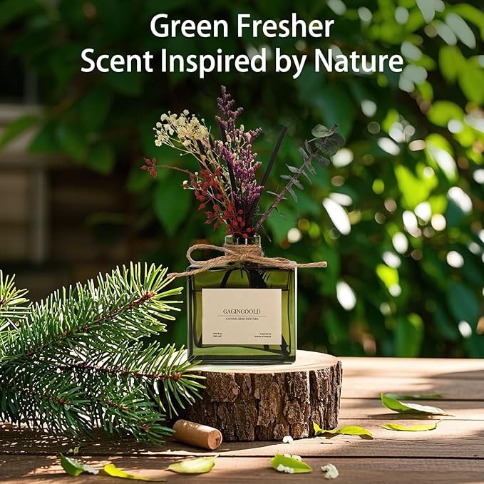 Reed Diffuser, 6.09 oz Sandalwood Scent Diffuser with Sticks & Dried Flowers, 120 Days Long Lasting Reed diffusers for Home, Elegant Fragrance for Bathroom Bedroom Office Decor, Air Fresh