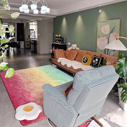 DweIke Luxury Fluffy Kids Rugs for Living Room Bedroom, 6x9 Large Shaggy Rainbow Pink Area Rug for Girls Boys, Upgrade Plush Non-Slip and Washable Colorful Fuzzy Carpet for Dorm Nursery Decor