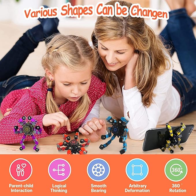 24 Pack Funny Sensory Fidget Toys,Deformable Chain DIY Robot Spinners Stress Relief Gyro Toy Birthday Gifts Goodie Bag Christmas Stocking Stuffers Classroom Prizes Party Favors for Kids Adults