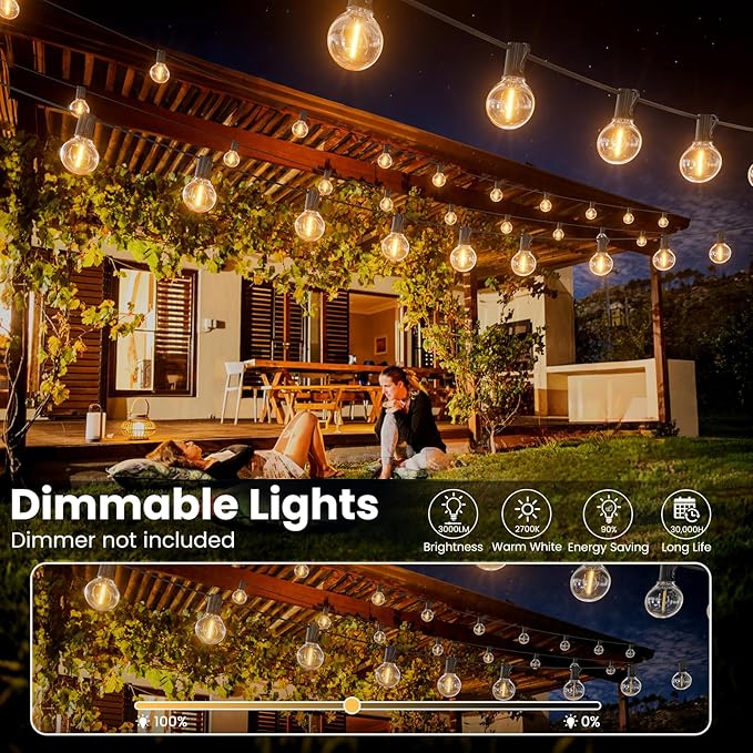 RTTY Outdoor String Lights 200ft, 2 Pack 100ft G40 Led Patio Globe Lights with 52pcs Bulbs,Shatterproof Waterproof Connectable Outside Hanging for Porch Cafe Bistro Backyard Gazebo Balcony Deck Party