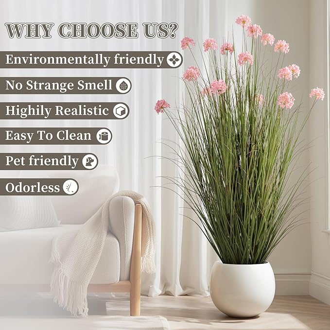 57in Lifelike Artificial Tall Grass Plant with 19 Lifelike Dandelion Flower and Non-Toxic,odorless Fake Tall Frass Plant Fake Plants for Indoor Decoration,Home Decor