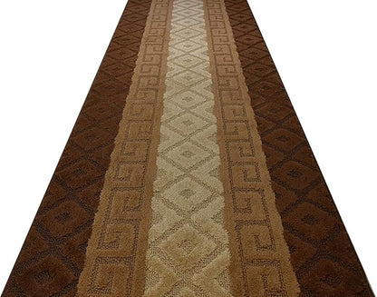Custom Cut Hallway Runner Rug, Slip Resistant, 31 Inch Wide X Your Choice of Length, Meander Brown, 31 Inch X 26 feet