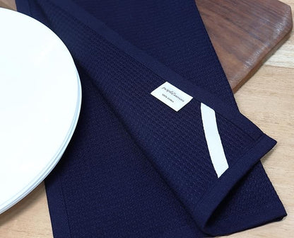 PurpleEssences Waffle Weave Kitchen Towel, 100% Cotton - 15 x 25 Inches, with Hanging Loop Ultra Soft Absorbent Quick Drying Dish Cloth, Tea and Hand Towels, 4 Pack Fall Thanksgiving - Navy Blue