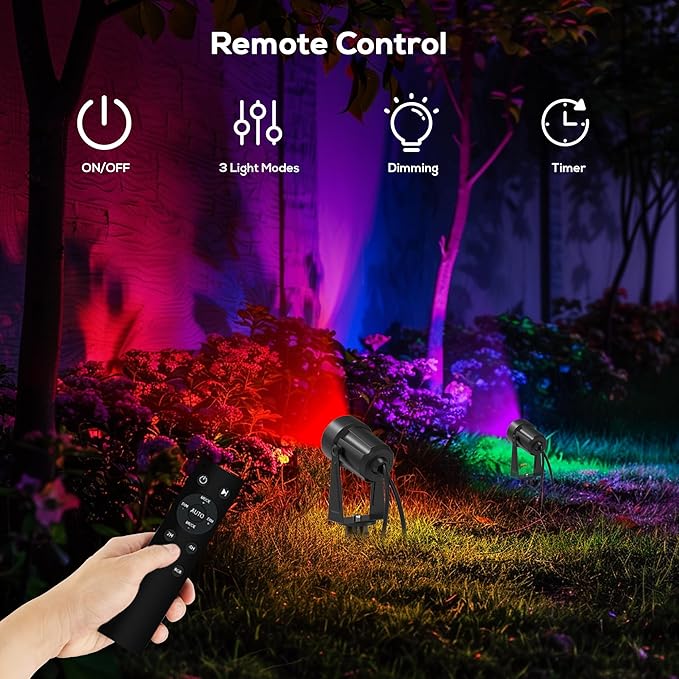 Banord RGBW Color Changing Outdoor Landscape Lighting, 10 Pack Low Voltage LED Outdoor Spotlight with Remote, IP65 Waterproof for Yard, Garden, Lawn