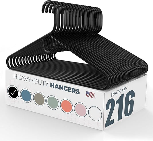 Neaties Heavy Duty Clothes Hangers 100+ Pack (216 Count) – Made in The USA – 8lb Capacity Plastic Hangers for Adult Clothing – Durable for Pants, Coats, Jackets, or Jeans – Black
