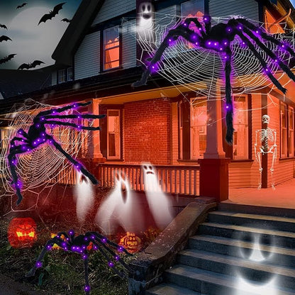 Halloween Spider Decorations 4ft Light Up Giant Spider(2 Pack) for Indoor Outdoor Halloween Decorations Yard Party House Décor