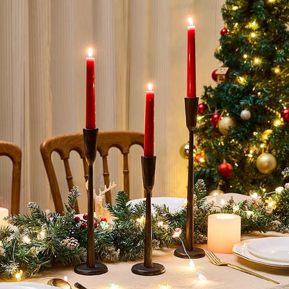 Cast Iron Taper Candle Holder Set of 3, Vintage Candlestick Holders Decorative Candle Stand, Tapered Candle Holders Tall Set for Wedding, Holiday, Home Decor, Christmas Decoration (Black)