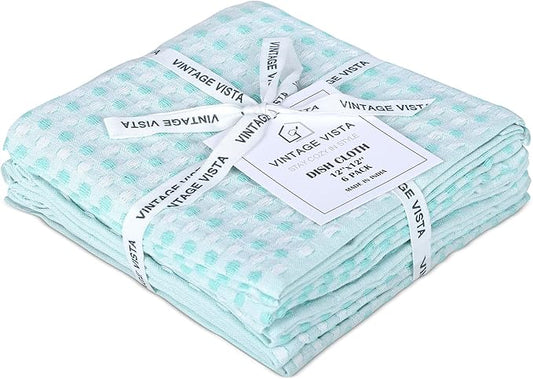 Vintage Vista 100% Cotton Dish Cloths (Pack of 6) - Dish Rags for Washing Dishes - Reusable & Highly Absorbent Kitchen Towels - Kitchen Rags for Christmas - (12" x 12" - Lemon Green Honeycomb)